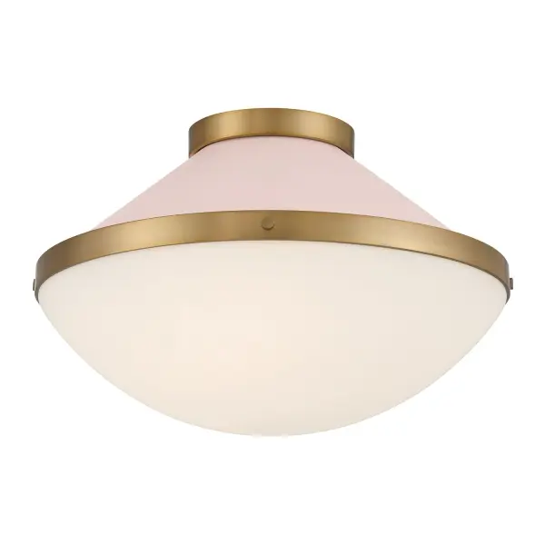 The Xander flush mount brings whimsical mid-century style with clean lines, vibrant gold accents, and soft blush glass. Perfect for adding personality to bedrooms, bathrooms, and hallways without sacrificing ceiling height.