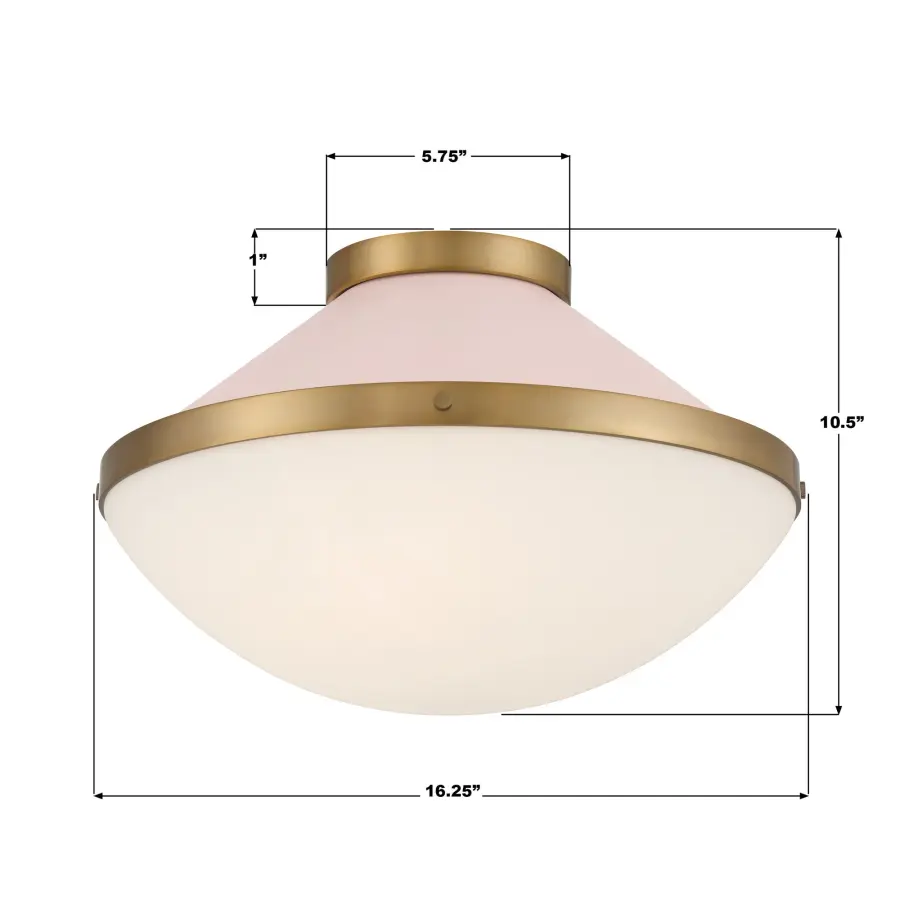 Xander 16.25" Flush Mount in Vibrant Gold with Blush Glass - Image 7