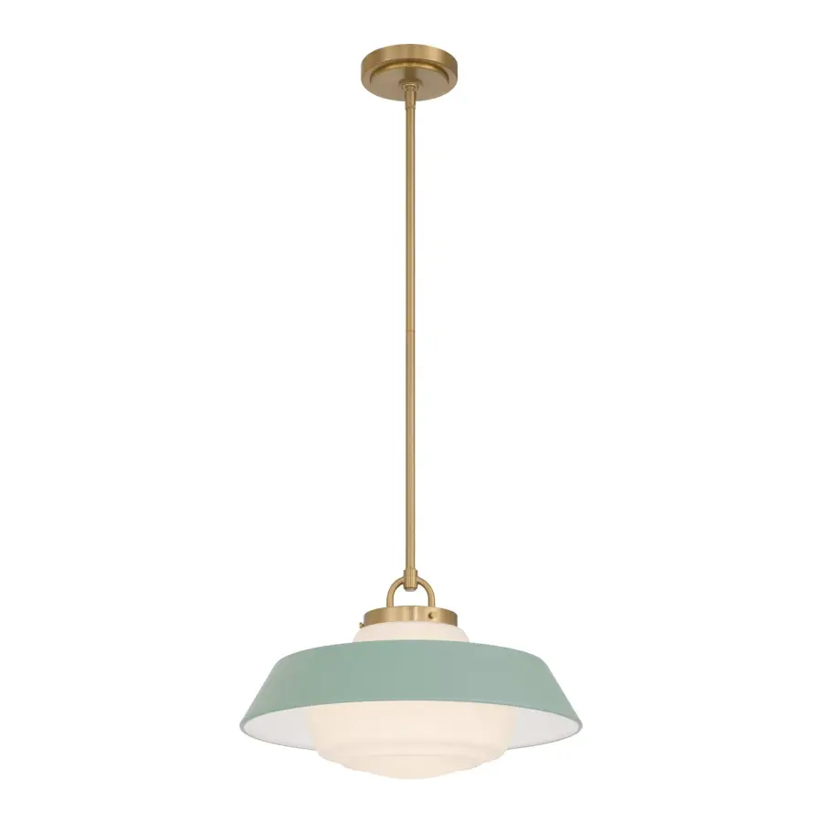 Xander 16" Pendant in Vibrant Gold with Green Glass - Image 1