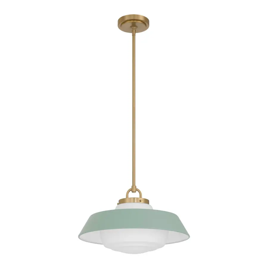 Xander 16" Pendant in Vibrant Gold with Green Glass - Image 2