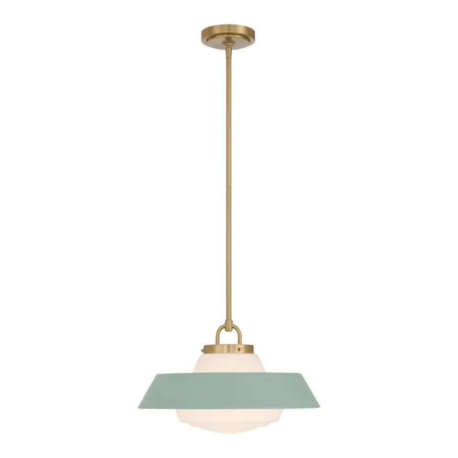 Xander 16" Pendant in Vibrant Gold with Green Glass - Image 3