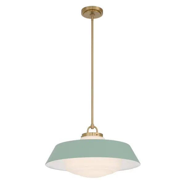 The Xander pendant brings mid-century charm with its vibrant gold finish and distinctive green opal glass shade. At 20" wide, it makes a statement while maintaining versatility across casual and transitional spaces.