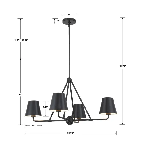 Xavier 31.75" Chandelier in Matte Black - Image 14