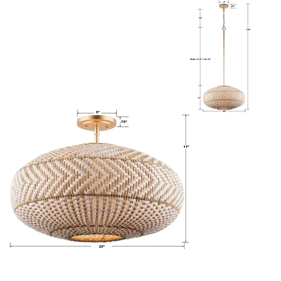 Zanzibar 22" Semi Flush Mount in Soft Gold - Image 11