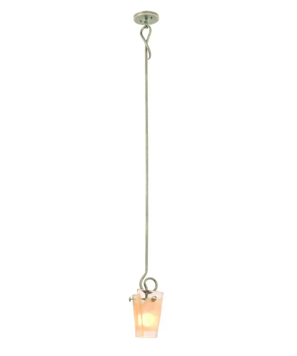 The Tribecca Collection was inspired by the Art Nouveau style that dominated the TriBeCa area of NYC at the time of it`s initial conversion from industrial to residential. The array of curves that combine the industrial and the artistic are enhanced by Kalco`s exclusive warm finishes. The hand-crafted glass shades are delicately folded and seem to hang precariously from organically shaped stems to generate pieces that are all at once vintage and modern. Collection: Tribecca Rooms: Kitchen, Bar, Game Room, Bedroom Finish: Pearl Silver Glass: Tribecca Antique Filigree Side Glass Notes: 1 x 6/12/24 Inch Stem Width: 7.00" Height: 66.00" Weight: 7.00 lb Wire: 96`` Canopy: 5.5``x0.75`` Number of Bulbs: 1 Maximum Wattage: 60.00 W Bulb Type: E26 Bulb Base: E26 Medium Dimmable Voltage: 120.00 V Material: Hand Forged Wrought Iron Country of Origin: Phillipines Safety Listing: cETL Safety Rating: Dry