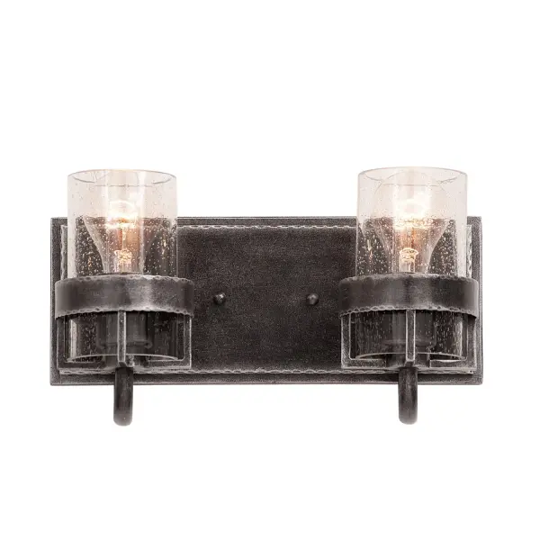 The Bexley Collection showcases the simplicity and grace of industrial materials. While Kalco's exclusive Vintage Iron finish and Clear Seeded Glass shades look as if they was repurposed from a factory, they exist in a way that is uniquely elegant and only adds to the attractive quality of these pieces. Collection: Bexley Rooms: Bathroom, Vanity, Spa, Powder Room Finish: Vintage Iron Width: 12.00" Height: 7.00" Weight: 7.00 lb Extension from Wall: 5.50" Wire: 6" Mounting Height: 3.50" Canopy: 12.5"x5.5"x0.75" Number of Bulbs: 2 Maximum Wattage: 100.00 W Bulb Base: E26 Medium Dimmable Voltage: 120.00 V Material: Hand Forged Wrought Iron , Glass , Fabric Country of Origin: Phillipines Safety Listing: cETL Safety Rating: Dry