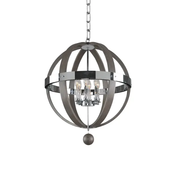 Create an enchanting atmosphere in your living space with the classic beauty of the Sharlow. Clean lines, a trim of polished chrome and a graceful wave of ash wood make this fixture stand out among its contemporaries. The polished chrome set against the subtle ash wood gives it a fresh appearance. The definitive fixture channels the best of both classic and modern styles with its sleek design. Add visual beauty while adding soft light for a relaxed atmosphere in any room. Collection: Sharlow Rooms: Kitchen, Dining, Great Room, Foyer Finish: Chrome Width: 25.00" Height: 31.50" Weight: 13.00 lb Chain: 48" Wire: 96" Canopy: 5"x1" Number of Bulbs: 6 Maximum Wattage: 60.00 W Bulb Base: E12 Candelabra Dimmable Voltage: 120.00 V Material: Plated Steel , Ash Wood Country of Origin: China Safety Listing: cETL Safety Rating: Dry
