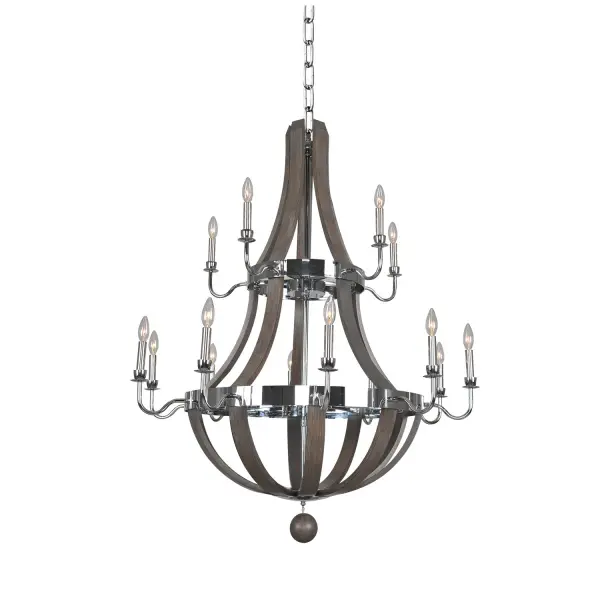 Create an enchanting atmosphere in your living space with the classic beauty of the Sharlow. Clean lines, a trim of polished chrome and a graceful wave of ash wood make this fixture stand out among its contemporaries. The polished chrome set against the subtle ash wood gives it a fresh appearance. The definitive fixture channels the best of both classic and modern styles with its sleek design. Add visual beauty while adding soft light for a relaxed atmosphere in any room. Collection: Sharlow Rooms: Dining Room, Bedroom, Kitchen, Foyer Finish: Chrome Width: 40.00" Height: 50.00" Weight: 42.00 lb Chain: 96" Wire: 120" Canopy: 6.5"x1" Number of Bulbs: 15 Maximum Wattage: 60.00 W Bulb Base: E12 Candelabra Dimmable Voltage: 120.00 V Material: Plated Steel , Ash Wood Country of Origin: China Safety Listing: cETL Safety Rating: Dry