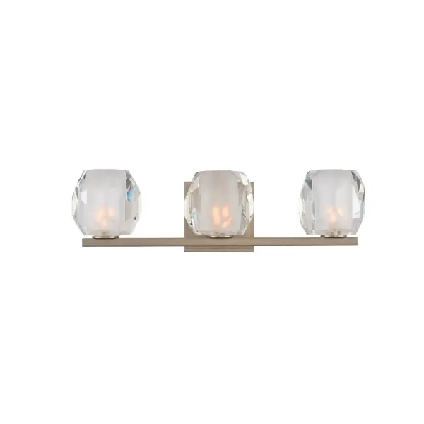 With a faceted clear optic glass and a sleek frosted interior, Regent is featured in a Satin Nickel or Vintage Bronze finish. This Zen design is enhanced with a concealed mounting system to offer a clean design that shows no visible lock up hardware. Collection: Regent Rooms: Bathroom, Vanity, Spa, Powder Room Finish: Satin Nickel Width: 18.00" Height: 5.00" Weight: 10.00 lb Extension from Wall: 5.00" Wire: 12" Mounting Height: 3.00" Canopy: 4.5"x1"x4.5" Bulbs Included Number of Bulbs: 3 Maximum Wattage: 3.00 W Bulb Base: G9 Light Source: LED Light Output: 900.00 lm Color Temperature: 3000 K Dimmable Voltage: 120.00 V Material: Heavy Gauge Steel , Glass Country of Origin: China Safety Listing: cETL Safety Rating: Dry LED