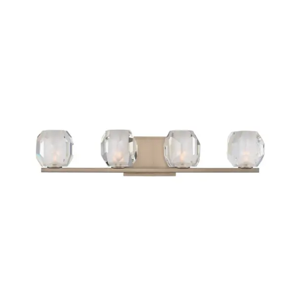 With a faceted clear optic glass and a sleek frosted interior, Regent is featured in a Satin Nickel or Vintage Bronze finish. This Zen design is enhanced with a concealed mounting system to offer a clean design that shows no visible lock up hardware. Collection: Regent Rooms: Bathroom, Vanity, Spa, Powder Room Finish: Satin Nickel Width: 25.00" Height: 5.00" Weight: 15.00 lb Extension from Wall: 5.00" Wire: 12" Mounting Height: 3.00" Canopy: 6"x1"x4.5" Bulbs Included Number of Bulbs: 4 Maximum Wattage: 3.00 W Bulb Base: G9 Light Source: LED Light Output: 1200.00 lm Color Temperature: 3000 K Dimmable Voltage: 120.00 V Material: Heavy Gauge Steel , Glass Country of Origin: China Safety Listing: cETL Safety Rating: Dry LED
