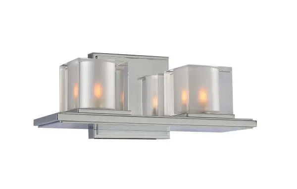 The Naples Bath Collection features crystal cube shades with frosted interior and is available in Polished Chrome or Satin Nickel finishes. Constructed of Heavy Gauge Steel. Collection: Naples Rooms: Bathroom, Vanity, Spa, Powder Room Finish: Chrome Width: 12.50" Height: 5.00" Weight: 8.00 lb Extension from Wall: 5.00" Wire: 6`` Canopy: 5``x5`` Bulbs Included Number of Bulbs: 2 Maximum Wattage: 3.00 W Bulb Type: G-9 Bulb Base: G9 Light Source: LED Light Output: 600.00 lm Color Temperature: 3000 K Dimmable Voltage: 120.00 V Material: Heavy Gauge Steel , Crystal Country of Origin: China Safety Listing: cETL Safety Rating: Dry LED