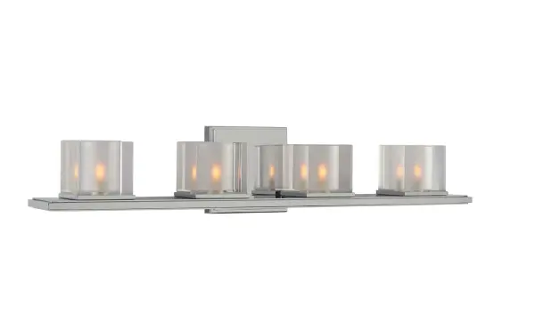 The Naples Bath Collection features crystal cube shades with frosted interior and is available in Polished Chrome or Satin Nickel finishes. Constructed of Heavy Gauge Steel. Collection: Naples Rooms: Bathroom, Vanity, Spa, Powder Room Finish: Chrome Width: 26.50" Height: 5.00" Weight: 13.00 lb Extension from Wall: 5.00" Wire: 6`` Canopy: 5``x5`` Bulbs Included Number of Bulbs: 4 Maximum Wattage: 3.00 W Bulb Type: G-9 Bulb Base: G9 Light Source: LED Light Output: 1200.00 lm Color Temperature: 3000 K Dimmable Voltage: 120.00 V Material: Heavy Gauge Steel , Crystal Country of Origin: China Safety Listing: cETL Safety Rating: Dry LED