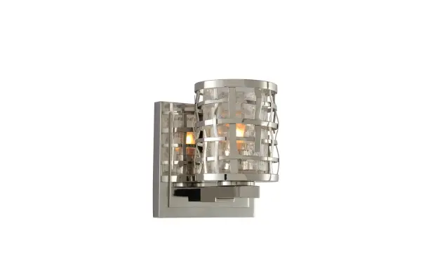 This Collection is constructed of handwoven stainless steel. This design lends itself to a modern-loft application and the series is set off with a clear crackle glass and highly polished stainless steel finish. Collection: Bridgeport Rooms: Bathroom, Vanity, Spa, Powder Room Finish: Stainless Steel Width: 5.00" Height: 5.50" Weight: 3.00 lb Extension from Wall: 4.50" Wire: 6`` Mounting Height: 3.00" Canopy: 5``x0.75`` Bulbs Included Number of Bulbs: 1 Maximum Wattage: 40.00 W Bulb Type: G9 Bulb Base: G9 Light Source: LED Light Output: 300.00 lm Color Temperature: 3000 K Dimmable Voltage: 120.00 V Material: Hand Crafted Stainless Steel , Crackle Glass Country of Origin: China Safety Listing: cETL Safety Rating: Dry LED