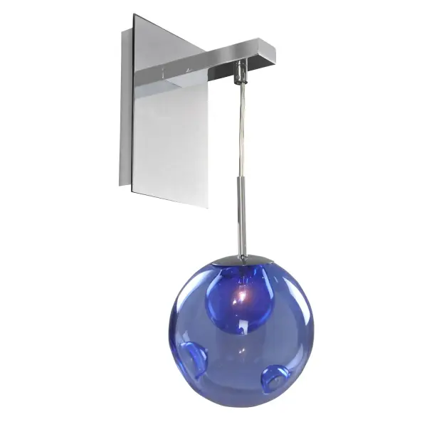 This trendy pendant collection features unique handblown glass in a variety of colors, including, clear, amber, sapphire and aqua. The configurations include a sconce, single pendant, multi light pendants and an island pendant. Sure to be the focal point of any room where you are looking to add a little funk. Frames include a polished chrome finish and fixtures come with 8' of clear cord. Collection: Meteor Rooms: Living Room, Bedroom, Family Room, Dining Room Finish: Chrome Glass: Faux Calcite Standard Glass Width: 6.00" Height: 17.00" Weight: 4.00 lb Extension from Wall: 8.00" Wire: 6" Mounting Height: 4.00" Canopy: 5.5"x7.25"x1.25" Bulbs Included Number of Bulbs: 1 Maximum Wattage: 20.00 W Bulb Type: G4 Bulb Base: G4 Light Source: Halogen Dimmable Voltage: 120.00 V Material: Polished Steel , Handblown Glass Country of Origin: China Safety Listing: cETL Safety Rating: Dry