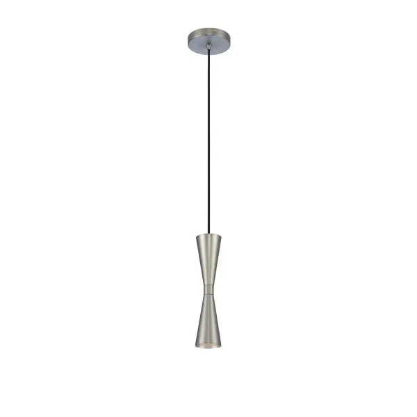 Mid-Century Modern inspired design with stainless steel construction. G9 LED lamps included. Collection: Milo Rooms: Kitchen, Bed, Bath, Office Finish: Satin Nickel Notes: 8` Adjustable Cord Included Width: 5.00" Height: 12.00" Length: 5.00" Weight: 3.00 lb Wire: 96" Canopy: 5"x1" Bulbs Included Number of Bulbs: 1 Maximum Wattage: 3.00 W Bulb Type: G-9 Bulb Base: G9 Light Source: LED Light Output: 300.00 lm Color Temperature: 3000 K CRI: 80 Dimmable Voltage: 120.00 V Material: Steel , Stainless Steel Country of Origin: China Safety Listing: cETL Safety Rating: Dry LED