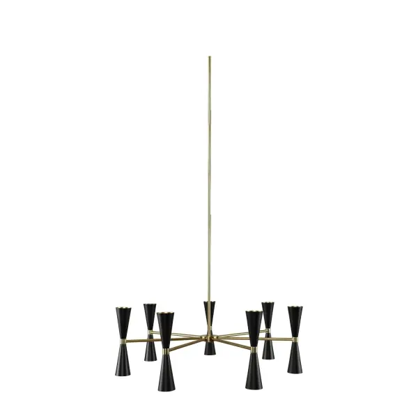 Trendy Mid-Century inspired design with dual LED lamping for maximum efficiency. The MILO Collection features a variety of configurations to fit every space, from sconce and entry to dining. Introduced in June of 2016 in a sleek Matte Black with Vintage Brass accents, Kalco has added a Warm White finish, also featuring vintage brass accents. Collection: Milo Rooms: Dining Room, Bedroom, Kitchen, Foyer Finish: Black and Vintage Brass Notes: (1) 6`` 12`` 24`` Stem Width: 35.00" Height: 19.00" Weight: 17.00 lb Wire: 72" Rod: (1) 6", (1) 12", (1) 24" Canopy: 5"x1" Bulbs Included Number of Bulbs: 14 Maximum Wattage: 3.00 W Bulb Type: G9 Bulb Base: G9 Light Source: LED Light Output: 300.00 lm Color Temperature: 3000 K Dimmable Voltage: 120.00 V Material: Plated Steel Country of Origin: China Safety Listing: cETL Safety Rating: Dry LED
