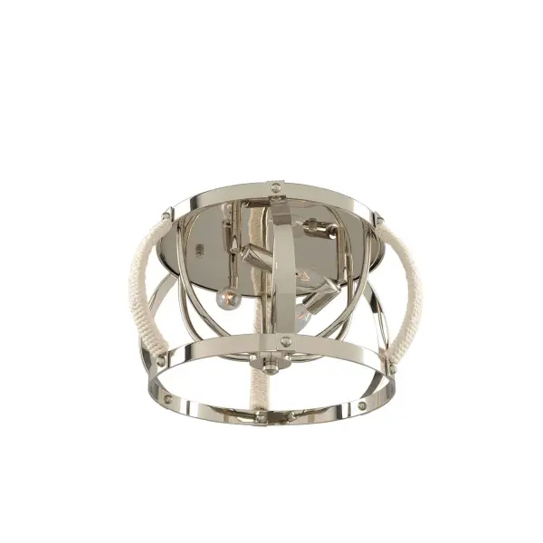 The tight woven light rope details are highlighted with the Polished Nickel Finish to make this collection a the highlight of any setting. Rope wrapped stems keep the design flowing all the way to the ceiling. Collection: Bradbury Rooms: Bathroom, Hallway, Bedroom, Closet Finish: Polished Nickel Width: 15.00" Height: 8.00" Weight: 7.00 lb Wire: 6" Canopy: 11.25"x0.75" Number of Bulbs: 3 Maximum Wattage: 60.00 W Bulb Type: Medium Bulb Base: E26 Medium Dimmable Voltage: 120.00 V Material: Plated Steel , Rope Country of Origin: China Safety Listing: cETL Safety Rating: Dry