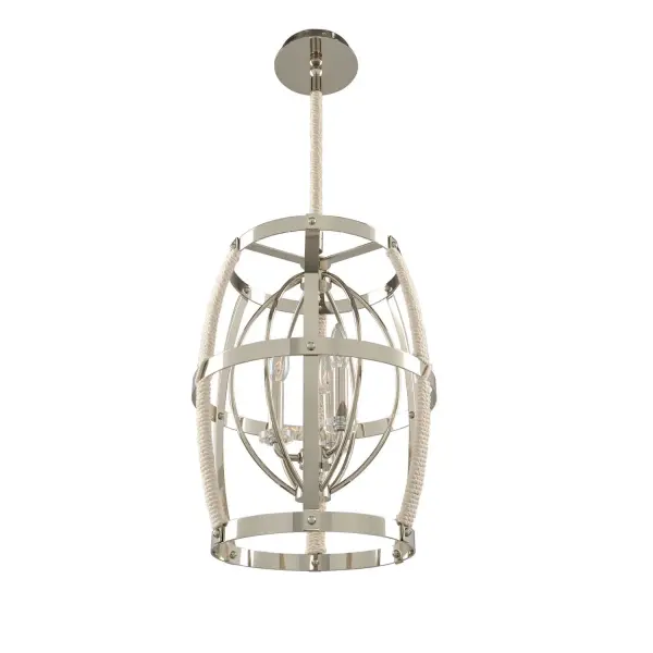 The tight woven light rope details are highlighted with the Polished Nickel Finish to make this collection a the highlight of any setting. Rope wrapped stems keep the design flowing all the way to the ceiling. Collection: Bradbury Rooms: Kitchen, Dining, Great Room, Foyer Finish: Polished Nickel Notes: (1) 6`` 12`` 24`` Stem Width: 15.00" Height: 18.00" Weight: 16.00 lb Wire: 96" Rod: (1) 6", (1) 12", (1) 24" Canopy: 5"x1.25" Number of Bulbs: 3 Maximum Wattage: 60.00 W Bulb Base: E12 Candelabra Dimmable Voltage: 120.00 V Material: Plated Steel , Rope Country of Origin: China Safety Listing: cETL Safety Rating: Dry