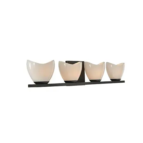 The Vessel Tubs that grace classic and modern upscale bathrooms is the inspiration of the Vero Bath Collection. The Tri-Plex, 3 layer glass is cradled in tapered holders and presented on a spa like platform to emulate the zen feel and glow of candles. Available in Satin Nickel or English Bronze. Collection: Vero Rooms: Bathroom, Vanity, Spa, Powder Room Finish: English Bronze Width: 27.00" Height: 5.00" Weight: 9.00 lb Extension from Wall: 4.00" Wire: 6" Mounting Height: 2.50" Canopy: 5"x5"x0.5" Bulbs Included Number of Bulbs: 4 Maximum Wattage: 3.00 W Bulb Base: G9 Light Source: LED Light Output: 1200.00 lm Color Temperature: 3000 K Dimmable Voltage: 120.00 V Material: Heavy Gauge Steel , Opal Glass Country of Origin: China Safety Listing: cETL Safety Rating: Dry ADA LED