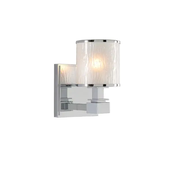 Upscale Traditional is the look of the Destin Collection. Featuring beautiful steps in the bar, arm and backplate along with a frosted water glass cylinder with the finished edge detail, this series is available in Polished Chrome or Brushed Bronze. Collection: Destin Rooms: Bathroom, Vanity, Spa, Powder Room Finish: Chrome Width: 5.00" Height: 7.00" Weight: 3.00 lb Extension from Wall: 5.50" Wire: 6" Mounting Height: 4.50" Canopy: 5"x0.5" Bulbs Included Number of Bulbs: 1 Maximum Wattage: 3.00 W Bulb Type: G-9 Bulb Base: G9 Light Source: LED Light Output: 300.00 lm Color Temperature: 3000 K Dimmable Voltage: 120.00 V Material: Heavy Gauge Steel , Water Glass Country of Origin: China Safety Listing: cETL Safety Rating: Dry LED
