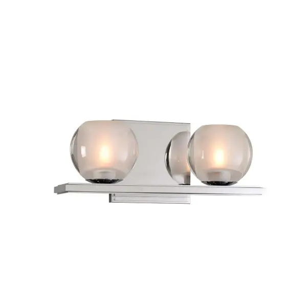 The Corona Collection features Clear Globe Glass Balls with Frosted Interiors. Offered in a Polished Chrome or Satin Nickel finish over heavy gauge steel construction. LED bulbs are included. Collection: Corona Rooms: Bathroom, Vanity, Spa, Powder Room Finish: Chrome Width: 12.00" Height: 5.00" Weight: 7.00 lb Extension from Wall: 5.00" Wire: 6" Mounting Height: 2.50" Canopy: 5"x5"x0.75" Bulbs Included Number of Bulbs: 2 Maximum Wattage: 3.00 W Bulb Type: G9 Bulb Base: G9 Light Source: LED Light Output: 600.00 lm Color Temperature: 3000 K Dimmable Voltage: 120.00 V Material: Heavy Gauge Steel , Glass Country of Origin: China Safety Listing: cETL Safety Rating: Dry LED