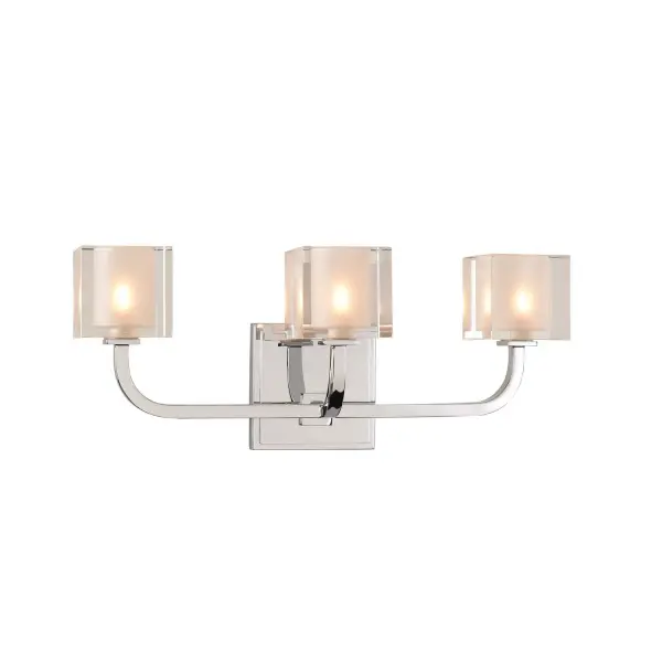 The Arcata Bath Collection is constructed of Heavy Gauge Steel with a Polished Chrome finish and Crystal Cube Shaped Glass with a Frosted interior. LED Bulbs are included. Collection: Arcata Rooms: Bathroom, Vanity, Spa, Powder Room Finish: Chrome Width: 17.00" Height: 7.00" Weight: 7.00 lb Extension from Wall: 5.00" Wire: 6" Mounting Height: 4.50" Canopy: 4.5"x4.5"x0.5" Bulbs Included Number of Bulbs: 3 Maximum Wattage: 3.00 W Bulb Base: G9 Light Source: LED Light Output: 900.00 lm Color Temperature: 3000 K Dimmable Voltage: 120.00 V Material: Heavy Gauge Steel , Crystal Country of Origin: China Safety Listing: cETL Safety Rating: Dry LED