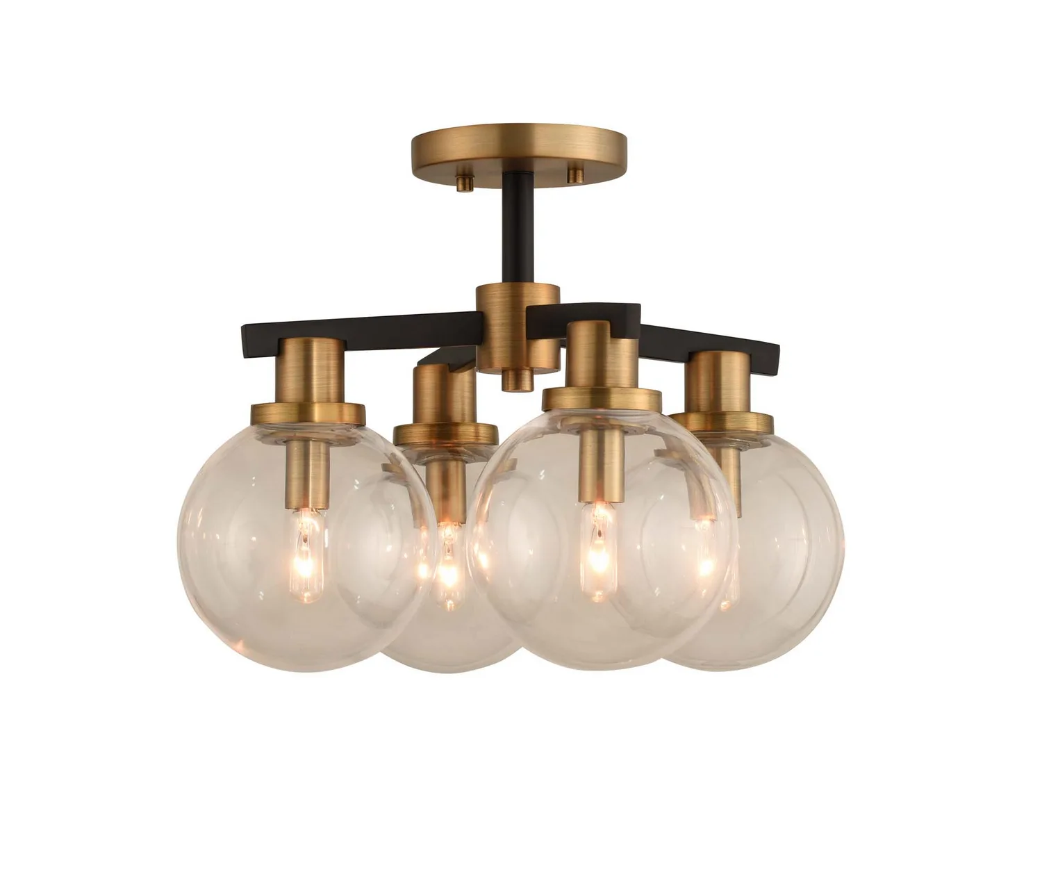 Cameo Four Light Semi Flush Mount in Matte Black Finish with Brushed Pearlized Brass