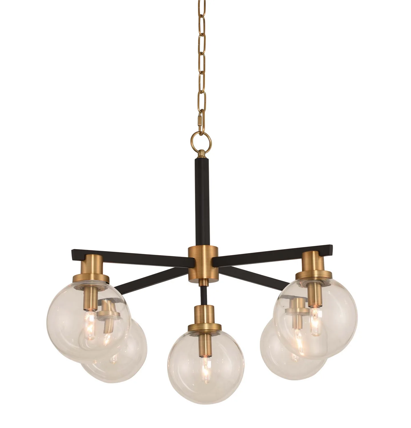 Cameo Five Light Pendant in Matte Black Finish with Brushed Pearlized Brass