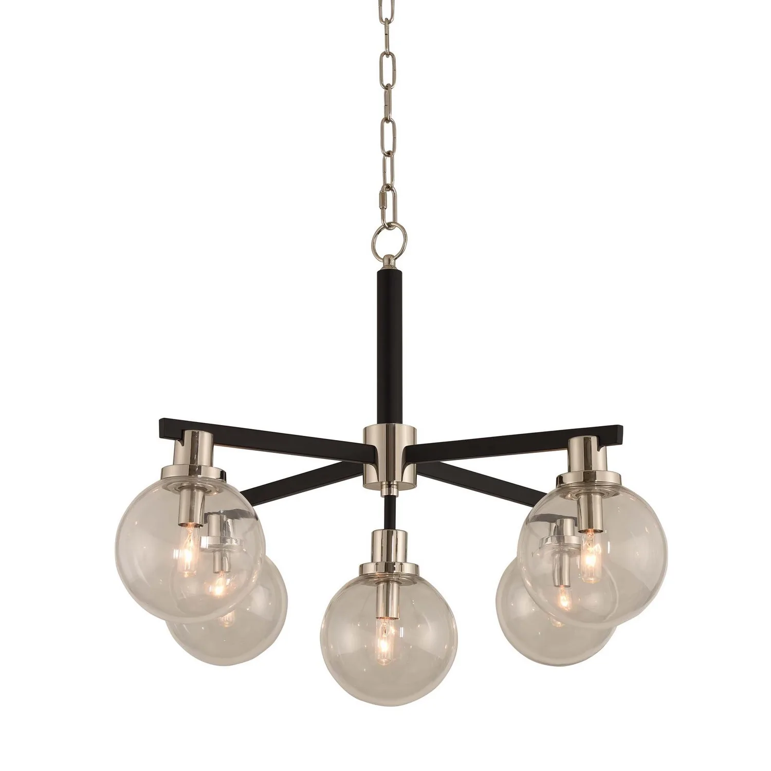 Cameo Five Light Pendant in Matte Black Finish With Nickel Accents