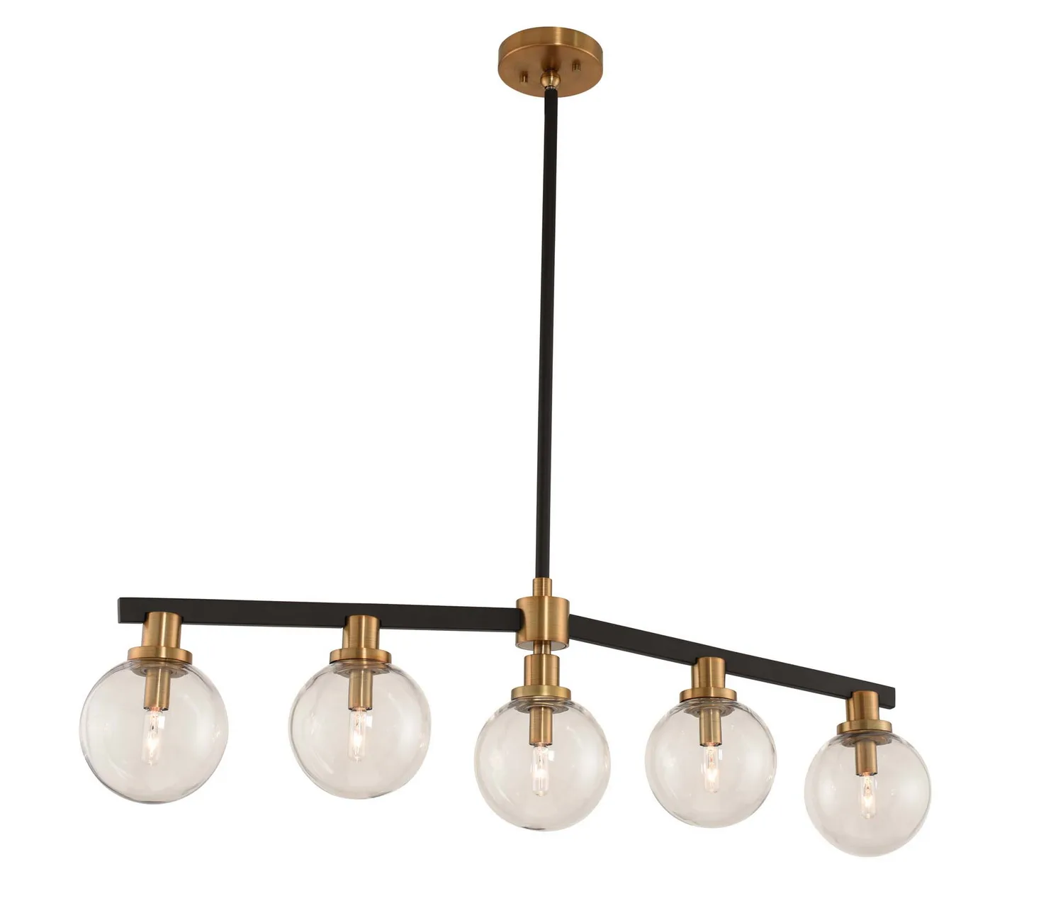 Cameo Five Light Island Pendant in Matte Black Finish with Brushed Pearlized Brass