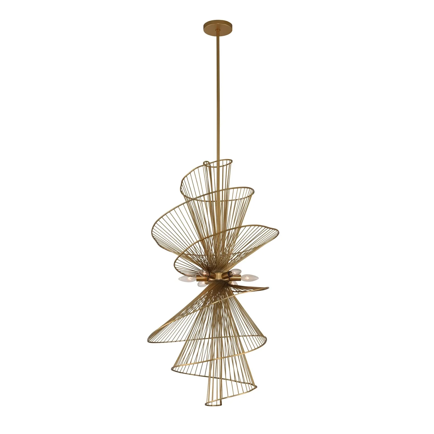 Aurora Six Light Foyer Pendant in Nordic Brass