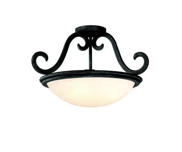 The Santa Barbara Collection was inspired by Colonial Mexico`s Mission Churches and Cathedrals. The long history of hand-crafted wrought iron, shared by both Mexico and Kalco, come together to create a series of lighting pieces that are made versatile by Kalco`s extensive selection of exclusive, hand-crafted shades. Collection: Santa Barbara Rooms: Bedroom, Closet, Hallway, Kitchen Finish: Tortoise Shell Glass: White Alabaster Standard Glass Bowl Notes: Must Specify Glass When Ordering Width: 19.00" Height: 14.00" Weight: 12.00 lb Wire: 6`` Canopy: 5.5``x0.75`` Number of Bulbs: 3 Maximum Wattage: 60.00 W Bulb Type: E26 Bulb Base: E26 Medium Dimmable Voltage: 120.00 V Material: Hand Forged Wrought Iron Country of Origin: Phillipines Safety Listing: cETL Safety Rating: Dry