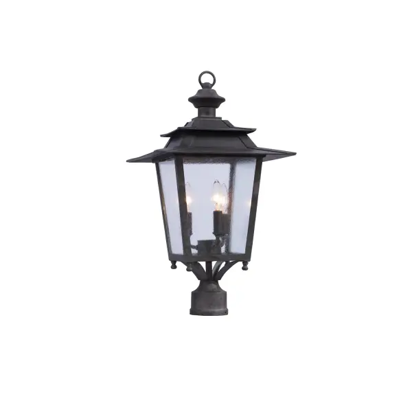 The Saddlebrook Outdoor Collection offers Traditional Design with Clear Cloud Glass. Heavy Gauge Aluminum construction in an Aged Iron finish. Collection: Saddlebrook Outdoor Rooms: Living Room, Bedroom, Family Room, Dining Room Finish: Aged Iron Width: 14.00" Height: 25.00" Weight: 12.00 lb Wire: 12`` Number of Bulbs: 3 Maximum Wattage: 60.00 W Bulb Type: Candelabra Bulb Base: E12 Candelabra Dimmable Voltage: 120.00 V Material: Aluminum , Glass Country of Origin: Phillipines Safety Listing: cETL Safety Rating: Wet