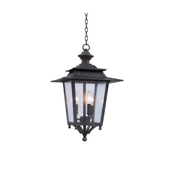 The Saddlebrook Outdoor Collection offers Traditional Design with Clear Cloud Glass. Heavy Gauge Aluminum construction in an Aged Iron finish. Collection: Saddlebrook Outdoor Rooms: Outdoor, Garage, Patio, Retaining Walls Finish: Aged Iron Width: 14.00" Height: 23.00" Weight: 12.00 lb Chain: 48`` Wire: 96`` Canopy: 5``x1`` Number of Bulbs: 3 Maximum Wattage: 60.00 W Bulb Type: Candelabra Bulb Base: E12 Candelabra Dimmable Voltage: 120.00 V Material: Aluminum , Glass Country of Origin: Phillipines Safety Listing: cETL Safety Rating: Wet