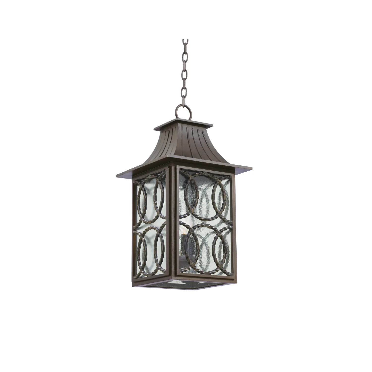 Monterey Outdoor Three Light Hanging Lantern in Aged Bronze