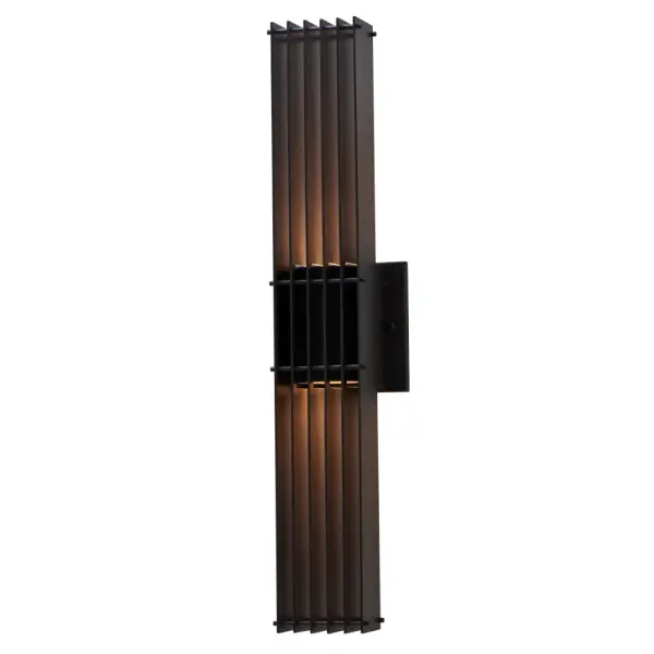 Inspired by industrial cooling fins, the Matte Black (MB) Drew Outdoor Collection radiates light from driverless LEDs. An unassuming frame offers stark contrast from day to night, and the single light version can be oriented for Dark Sky applications. Collection: Drew Rooms: Front Door, Garage, Shed, Finish: Matte Black Width: 5.00" Height: 30.00" Weight: 7.00 lb Extension from Wall: 6.50" Wire: 12" Canopy: 6.5"x6.5"x0.5" Bulbs Included Maximum Wattage: 16.00 W Bulb Type: LED Bulb Base: Integrated Light Source: LED Light Output: 1590.00 lm Color Temperature: 3000 K CRI: 90 Dimmable Voltage: 120.00 V Material: Steel Country of Origin: China Safety Listing: UL-cUL Safety Rating: Wet LED