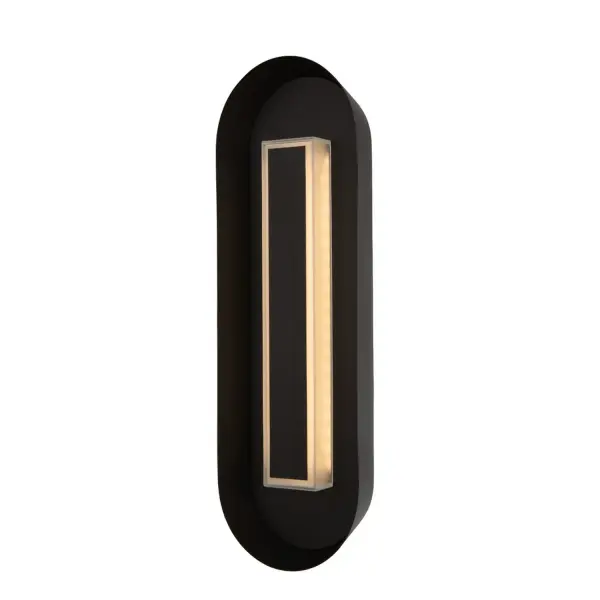 The Prescott Collection features a mitered glass box in the center of a sleek oval body. This clean, modern design in a subtle Matte Black (MB) finish is a statement piece for your entryway. Energy efficient LED light source. Available in two sizes, small and large. Collection: Prescott Outdoor Rooms: Façade, Entry, Portico, Garage Finish: Matte Black Width: 6.00" Height: 19.00" Length: 3.00" Weight: 7.00 lb Extension from Wall: 3.00" Wire: 7" Mounting Height: 10.00" Canopy: 6"x19"x3" Bulbs Included Maximum Wattage: 16.00 W Bulb Type: LED Light Source: LED Light Output: 1280.00 lm Color Temperature: 3000 K CRI: 90 Dimmable Voltage: 120.00 V Material: Stainless Steel, Cased Glass Country of Origin: China Safety Listing: cETL Safety Rating: Wet ADA LED