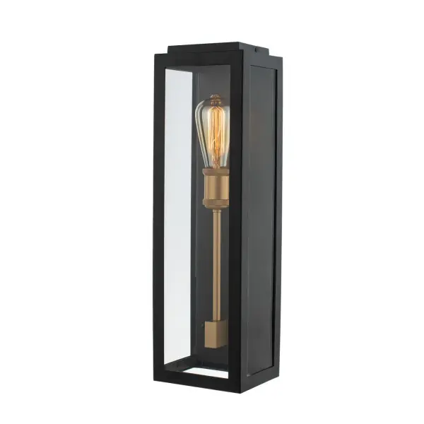 Kalco's Ashland Wall Sconce collection combines 1-light, 2-light and 3-light long-stemmed industrial-style fixtures with a stainless steel cage to offer a unique take on outdoor lighting. Mixed materials of matte black with sanded gold add another dimension to this contemporary yet causal exterior light. Collection: Ashland Rooms: Façade, Entry, Portico, Garage Finish: Matte Black w Sanded Gold Width: 6.00" Height: 20.00" Length: 5.00" Weight: 9.00 lb Extension from Wall: 5.00" Wire: 7" Mounting Height: 10.00" Canopy: 6"x20"x1" Number of Bulbs: 1 Maximum Wattage: 40.00 W Bulb Type: E26 Bulb Base: Medium Dimmable Voltage: 120.00 V Material: Stainless Steel Country of Origin: China Safety Listing: cETL Safety Rating: Dry