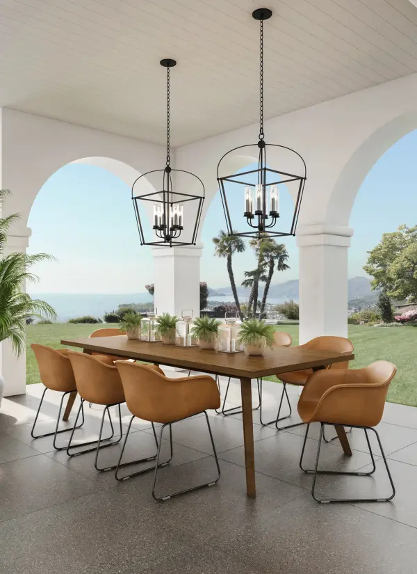 The Sutter Indoor/Outdoor Collection features threaded glass covers for protection from the elements, heavy gauge aluminum construction, stainless steel parts and chains. Collection: Sutter Rooms: Entry, Patio, Porch, Gazebo Finish: Smooth Matte Black Glass: Clear Threaded Cylinder Notes: NEW 2019 Finish - Smooth Matte Black (BM) Width: 19.00" Height: 30.00" Length: 19.00" Weight: 11.00 lb Chain: 48" Wire: 96" Canopy: 6"x1" Number of Bulbs: 6 Maximum Wattage: 40.00 W Bulb Type: Candelabra Bulb Base: E12 Candelabra Dimmable Voltage: 120.00 V Material: Stainless Steel , Aluminum Country of Origin: Philippines Safety Listing: cETL Safety Rating: Wet - alternate view