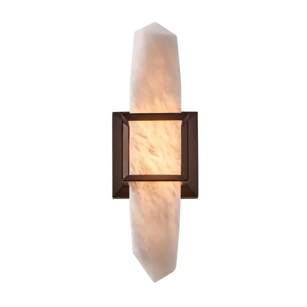 The Jewel outdoor sconce is cut of natural Alabaster stone and held in place like jewelry. Featuring an Old Bronze fluorocarbon finish that will withstand the harshest environments and LED technology. Constructed of Stainless Steel and Brass, this wall sconce is suitable for both indoor and outdoor use. Collection: Jewel Finish: Outdoor Bronze Width: 5.00" Height: 15.00" Weight: 7.00 lb Extension from Wall: 5.00" Wire: 12" Canopy: 5"x1.5"x5" Bulbs Included Maximum Wattage: 8.00 W Bulb Type: LED Light Source: LED Light Output: 560.00 lm Color Temperature: 3000 K CRI: 90 Dimmable Voltage: 120.00 V Material: Stainless Steel and Alabaster Country of Origin: China Safety Listing: cETL Safety Rating: Wet