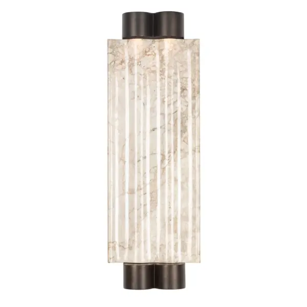 Drawing inspiration from Roman columns and intricately carved slate, the Pillar outdoor LED wall sconce presents a sleek and elegant design that sits flush against the wall. Meticulously crafted from Aluminum and genuine marble, this fixture incorporates four LED downlights, each equipped with honeycomb louvers to minimize glare by directing the light downward. The sconce is completed with a durable Bronze outdoor finish, ensuring it withstands even the harshest conditions. _________________ Collection: PILLAR Finish: Bronze Width: 7.50" Height: 22.00" Weight: 12.00 lb Extension from Wall: 3.00" Wire: 8" Canopy: 5"x0.5"x22" Bulbs Included Maximum Wattage: 16.00 W Bulb Type: LED Light Source: LED Light Output: 1120.00 lm Color Temperature: 3000 K CRI: 90 Dimmable Voltage: 120.00 V Material: Aluminum Marble Country of Origin: Philippines Safety Listing: UL-cUL Safety Rating: WET LED