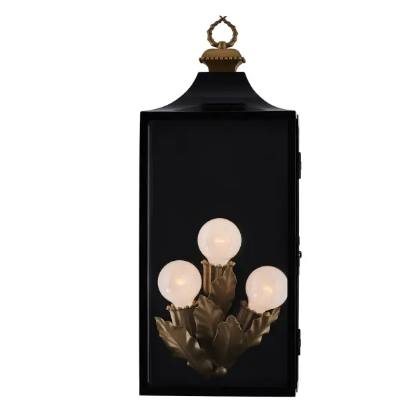 Enhance your outdoor space with the Marge Outdoor Wall Sconce Collection. Featuring botanical and nature-inspired accents, this collection adds a touch of whimsy to any exterior setting. Crafted from stainless steel and finished with a Matte Black (MB) fluorocarbon coating, these sconces are designed to withstand harsh environments while retaining their elegant look. The classic outdoor lantern frame offers a timeless appeal, while the modern twists in design create a feeling of calm and natural beauty. The hinged front door allows easy access to bulbs, making maintenance a breeze. Illuminate your home with style and sophistication with Marge. Collection: Marge Finish: Matte Black Width: 11.00" Height: 27.00" Weight: 26.50 lb Extension from Wall: 6.00" Wire: 7" Canopy: 11"x6"x20" Number of Bulbs: 3 Maximum Wattage: 40.00 W Bulb Type: E26 Bulb Base: E26 Medium Dimmable Voltage: 120.00 V Material: Stainless Steel Brass Glass Country of Origin: China Safety Listing: ETL-CETL Safety Rating: Wet