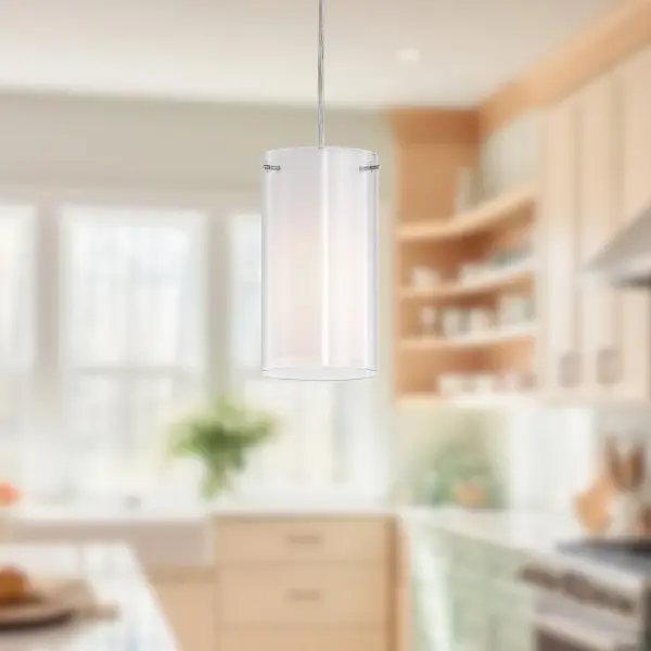 The Firenze 4-inch pendant combines contemporary styling with practical scale. Its white cylinder glass with opal inner layer creates soft, diffused lighting perfect for task areas or multiples in a row. - alternate view