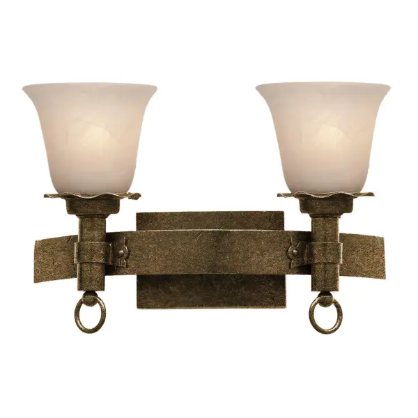 The Collection draws inspiration from the lodges of the Northern United States. Featuring a variety of Manufacturer`s exclusive finishes and shades, these simple, rustic metals combine with pioneer details like lantern rings to create charmingly rustic pieces. Collection: Americana Rooms: Bathroom, Powder Room, Spa, Locker Room Finish: Antique Copper Glass: White Alabaster Standard Glass Notes: Must Specify Glass Or Shades When Ordering Width: 17.00" Height: 11.00" Weight: 8.00 lb Extension from Wall: 8.00" Wire: 6`` Mounting Height: 7.50" Canopy: 7``x4.38`` Number of Bulbs: 2 Maximum Wattage: 60.00 W Bulb Type: E26 Bulb Base: E26 Medium Dimmable Voltage: 120.00 V Material: Hand Forged Wrought Iron Country of Origin: Phillipines Safety Listing: Dry Safety Rating: cETL