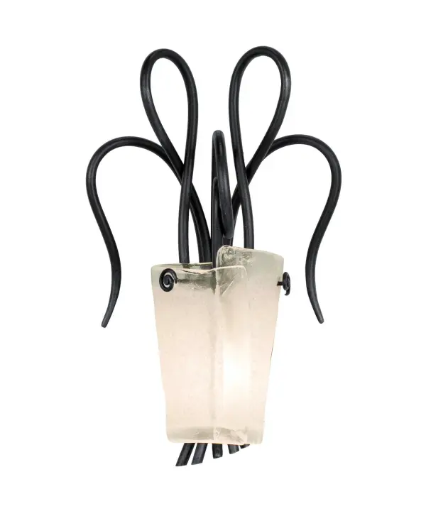 The Tribecca Collection was inspired by the Art Nouveau style that dominated the TriBeCa area of NYC at the time of it`s initial conversion from industrial to residential. The array of curves that combine the industrial and the artistic are enhanced by Kalco`s exclusive warm finishes. The hand-crafted glass shades are delicately folded and seem to hang precariously from organically shaped stems to generate pieces that are all at once vintage and modern. Collection: Tribecca Rooms: Powder Room, Bathroom, Den, Game Room Finish: Tortoise Shell Glass: Tribecca Frost Side Glass Notes: Must Specify Glass When Ordering Width: 13.00" Height: 20.00" Weight: 9.00 lb Extension from Wall: 11.00" Wire: 6`` Mounting Height: 14.00" Canopy: 5.5`` Number of Bulbs: 1 Maximum Wattage: 60.00 W Bulb Type: E26 Bulb Base: E26 Medium Dimmable Voltage: 120.00 V Material: Hand Forged Wrought Iron Country of Origin: Phillipines Safety Listing: cETL Safety Rating: Dry