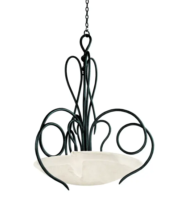 The Tribecca Collection was inspired by the Art Nouveau style that dominated the TriBeCa area of NYC at the time of it`s initial conversion from industrial to residential. The array of curves that combine the industrial and the artistic are enhanced by Kalco`s exclusive warm finishes. The hand-crafted glass shades are delicately folded and seem to hang precariously from organically shaped stems to generate pieces that are all at once vintage and modern. Collection: Tribecca Rooms: Bedroom, Closet, Hallway, Entryway Finish: Tortoise Shell Glass: 21`` Frost Glass Notes: Must Specify Glass When Ordering Width: 23.00" Height: 26.00" Weight: 21.00 lb Chain: 48`` Wire: 96`` Canopy: 5``x1`` Number of Bulbs: 3 Maximum Wattage: 60.00 W Bulb Type: E26 Bulb Base: E26 Medium Dimmable Voltage: 120.00 V Material: Hand Forged Wrought Iron Country of Origin: Phillipines Safety Listing: cETL Safety Rating: Dry
