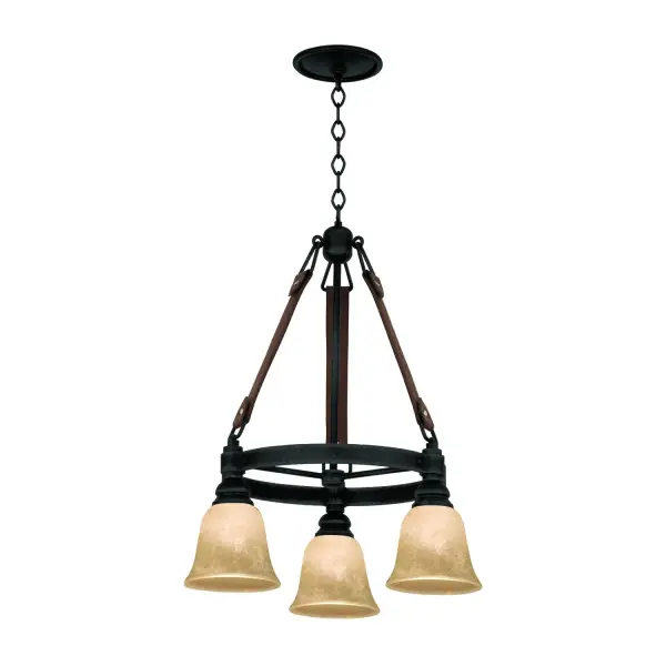 Collection: Rodeo Drive Finish: Black Width: 24.00" Height: 26.50" Length: 24.00" Chain: 48" Wire: 96" Canopy: 24"x0.75"x6" Number of Bulbs: 3 Maximum Wattage: 40.00 W Bulb Base: E26 Medium Dimmable Voltage: 120.00 V Material: Hand Forged Wrought Iron Country of Origin: Philippines Safety Rating: Dry