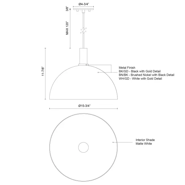 Archibald 16" Pendant in White with Gold Detail - Image 8