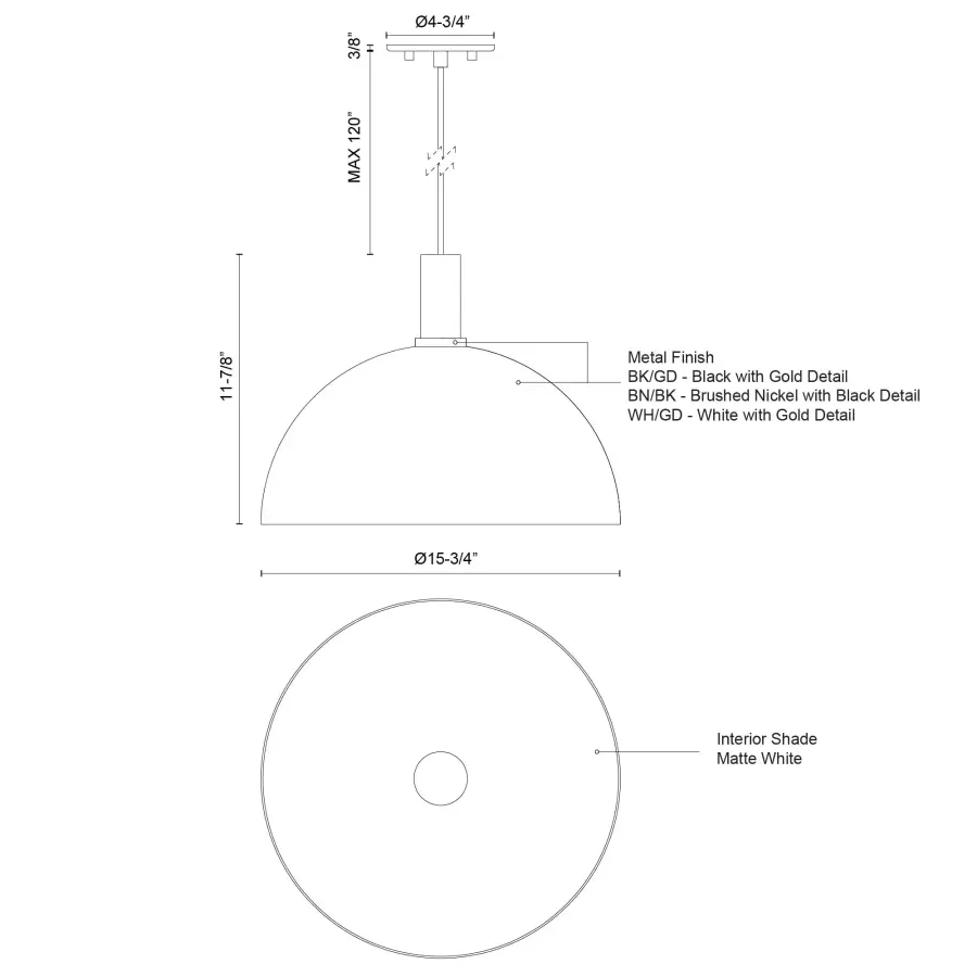 Archibald 16" Pendant in White with Gold Detail - Image 8