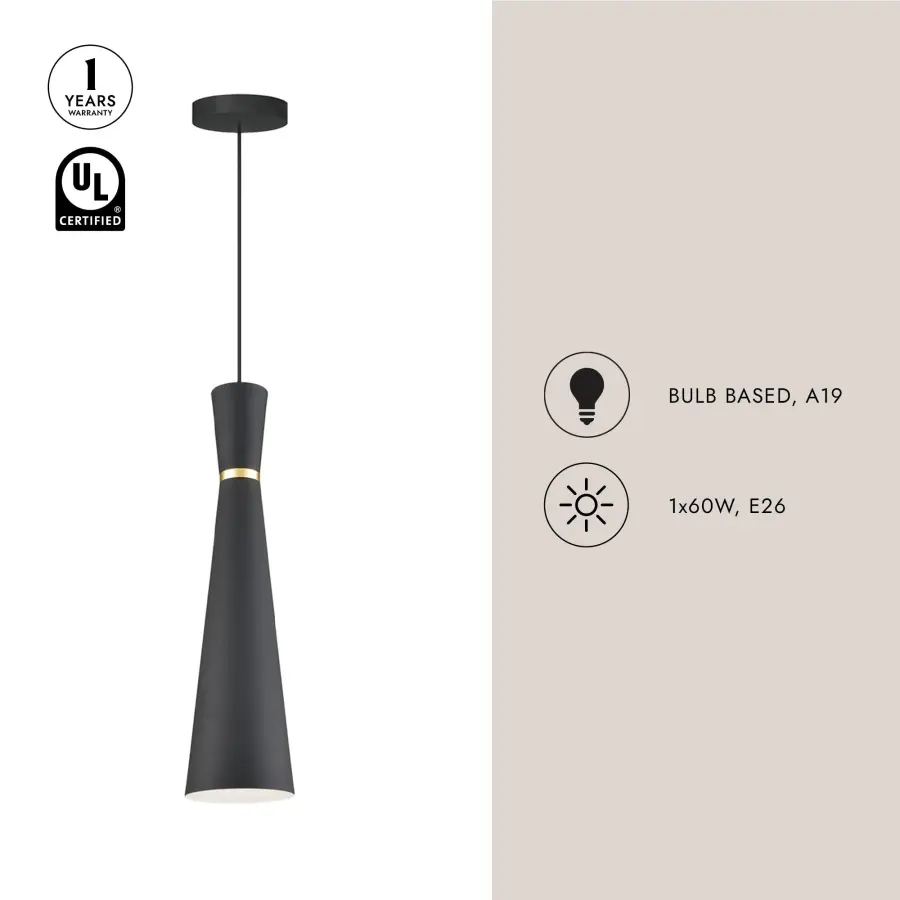 Vanderbilt 6-Inch Pendant in Black with Gold Detail - Image 5